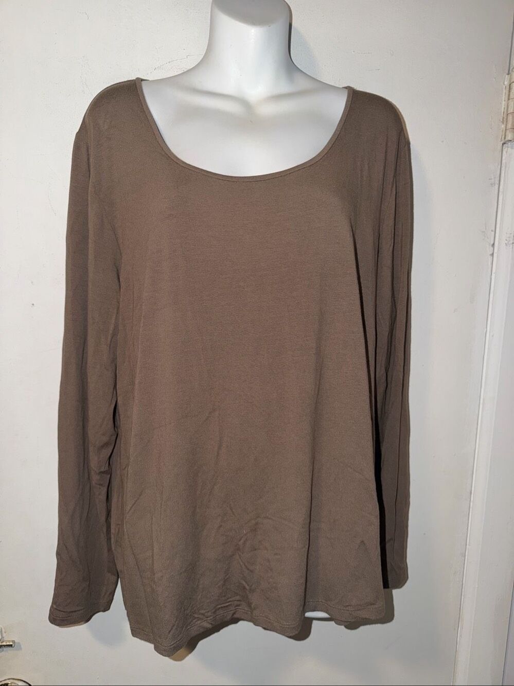 EILEEN FISHER Woman Nutmeg Brown Long Sleeve Scoop Neck Top-1X {NWOT}